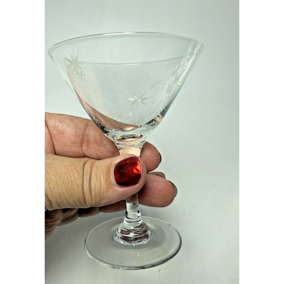 6 Vintage MCM Atomic Liquor Cocktail V Shaped Star Dust by C G Quartzex Crystal - Picture 3 of 7